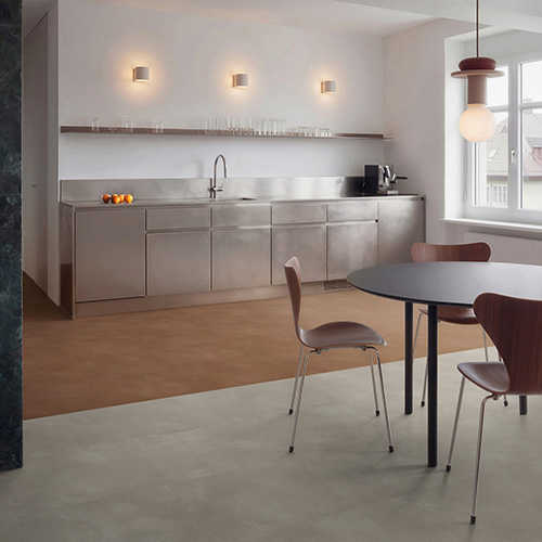 Moduleo wood-effect flooring in a contemporary kitchen and dining space; manufacturer room inspiration